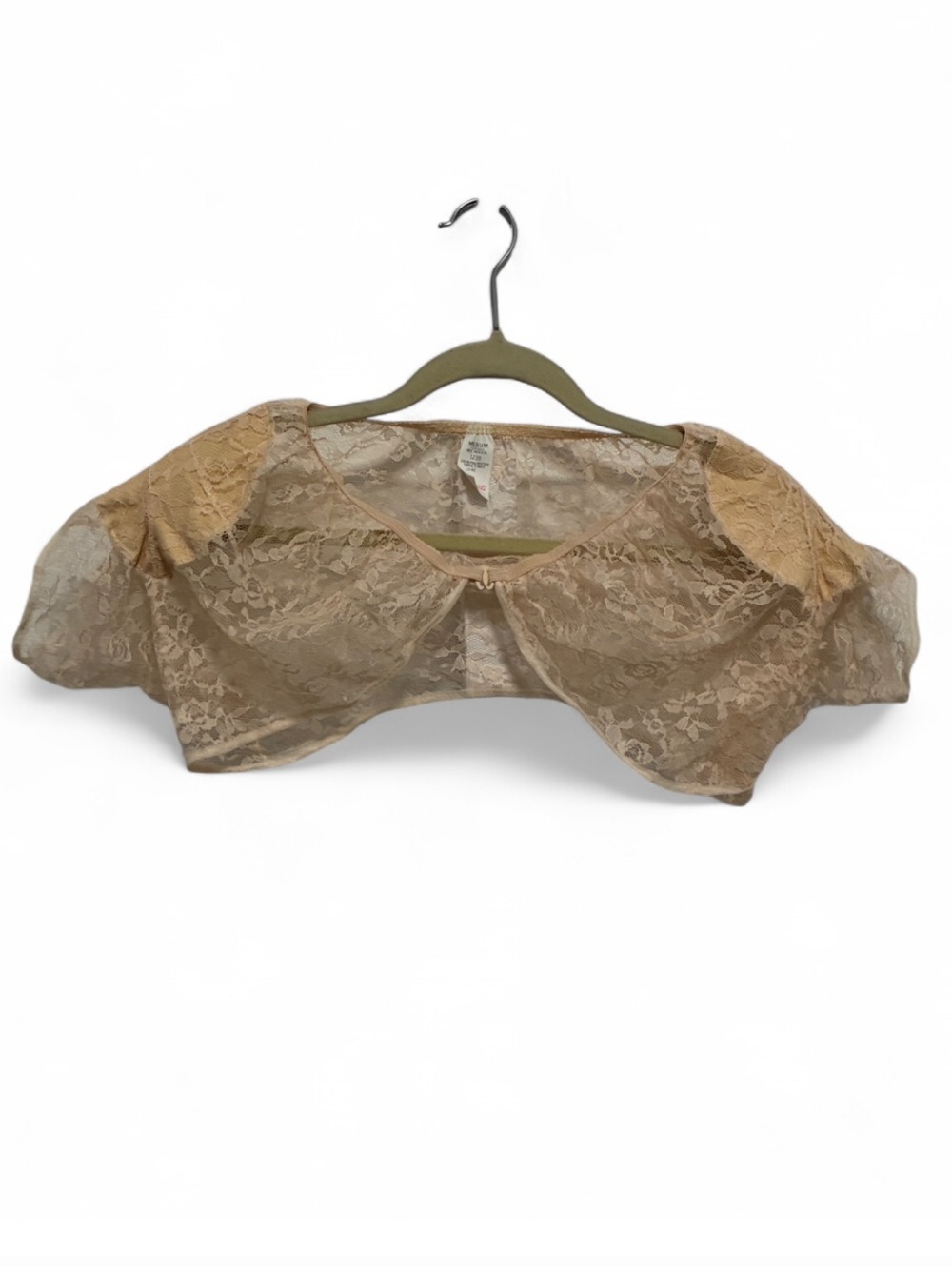 Vintage Sheer Lace Short Sleeve Bolero Shrug in Beige
